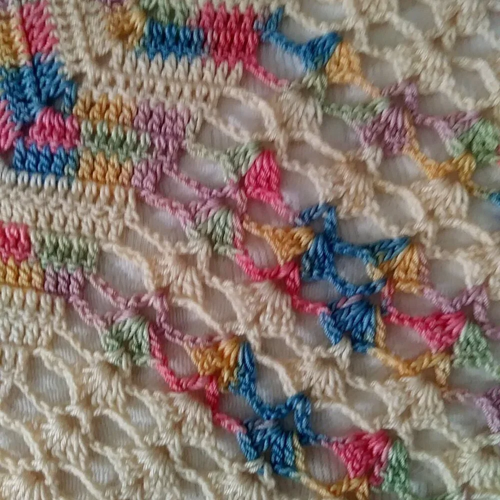Vintage 1950s Hand Crocheted Hostess Half Aprons - Blue and White and Multicolor